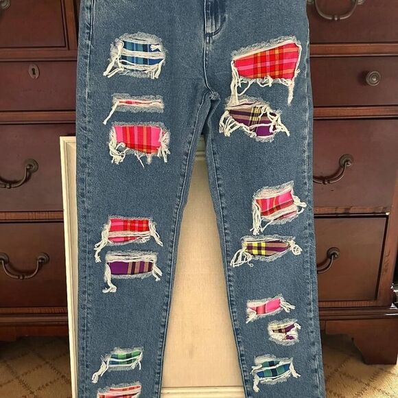 Vintage House of Holland flannel patchwork distressed jeans size 2 NWOT